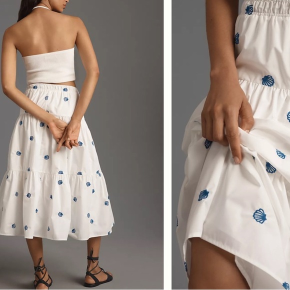 EN SAISON Alani Midi Skirt White Sea Shell Embroidered Tiered Midi Skirt Size M - Picture 9 of 10